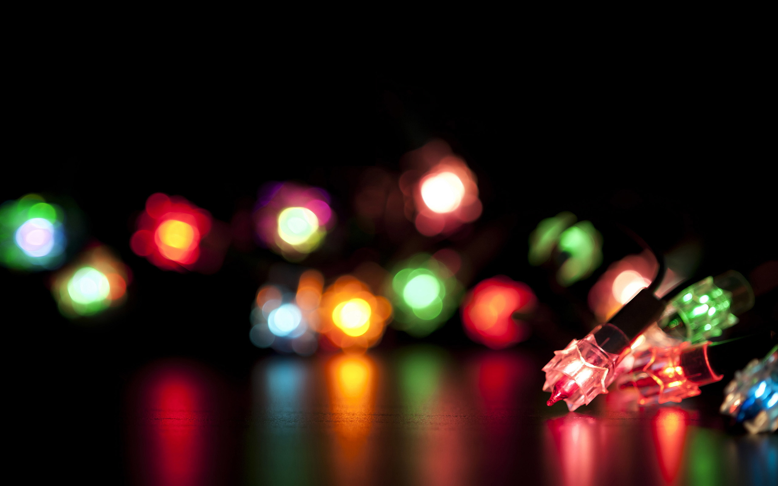 Luci natalizie, Bokeh, Colori, Sfondo nero, 2K, wallpaper desktop