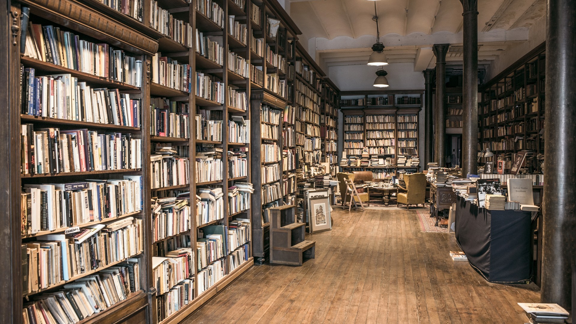 Libreria, Scaffali, Libri usati, Pavimento in legno, 1920x1080, immagine di sfondo