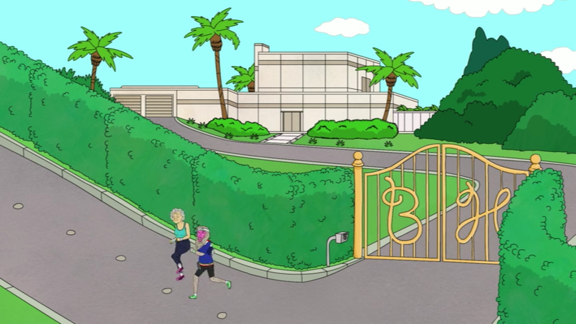 BoJack Horseman, Villa, Cancello, Palme, Full HD, sfondo desktop