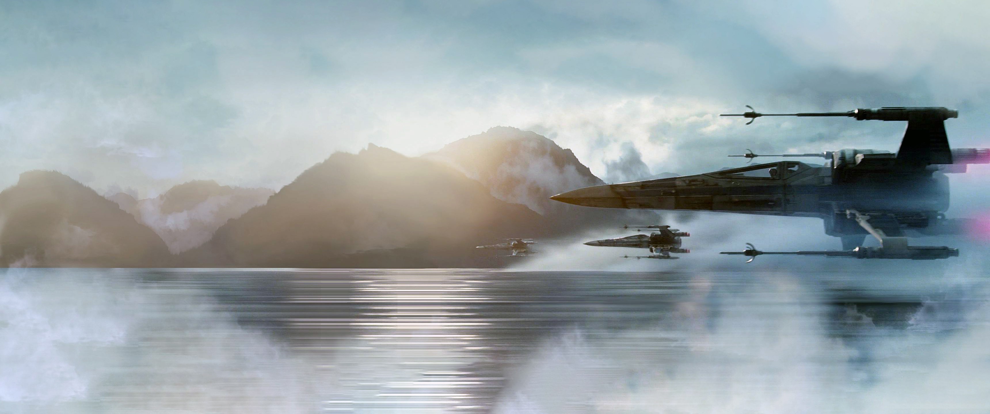 X-wing, Il risveglio della Forza, Star Wars, Lago, Nebbia, 2K, sfondo Windows 11