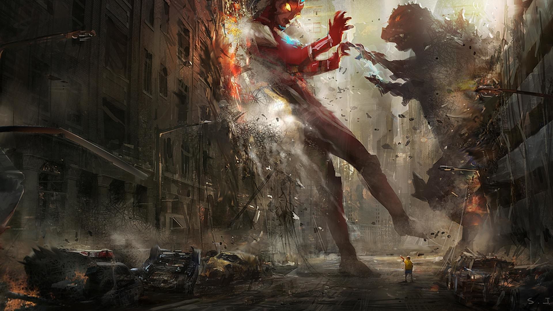 Iron Man, Marvel, Battaglia, Città distrutta, Full HD, wallpaper per PC