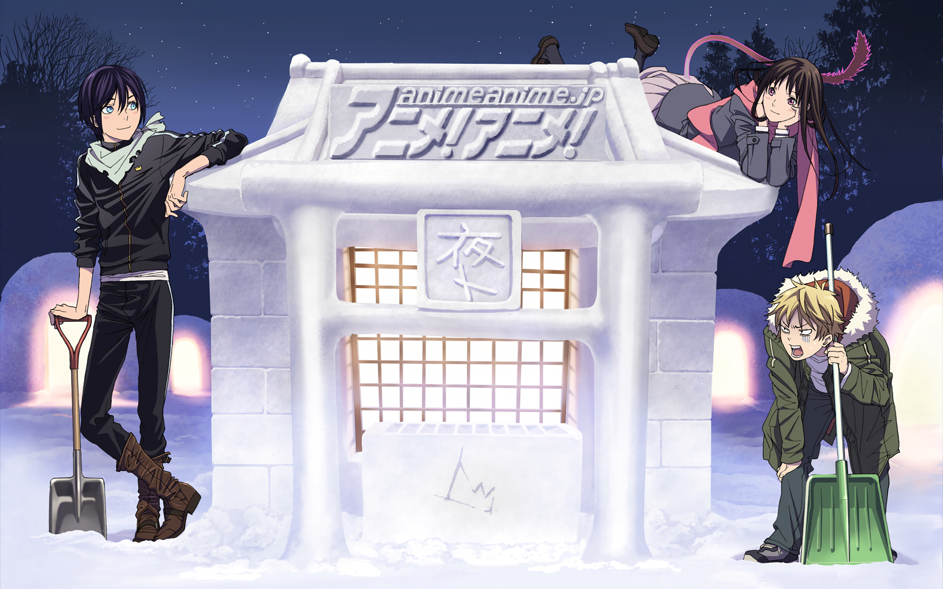 Yato, Hiyori Iki, Yukine, Noragami, Santuario di neve, Inverno, 1920x1200, immagine di sfondo