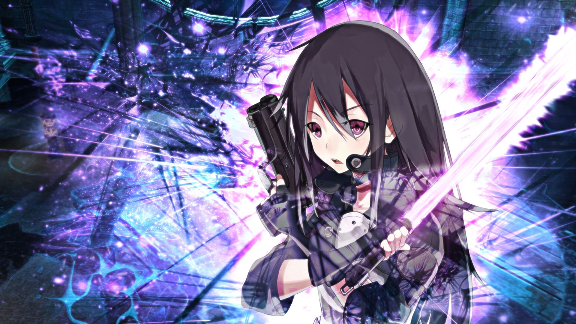 Kirito, Gun Gale Online, Spada laser, Viola, Full HD, sfondo Windows 11