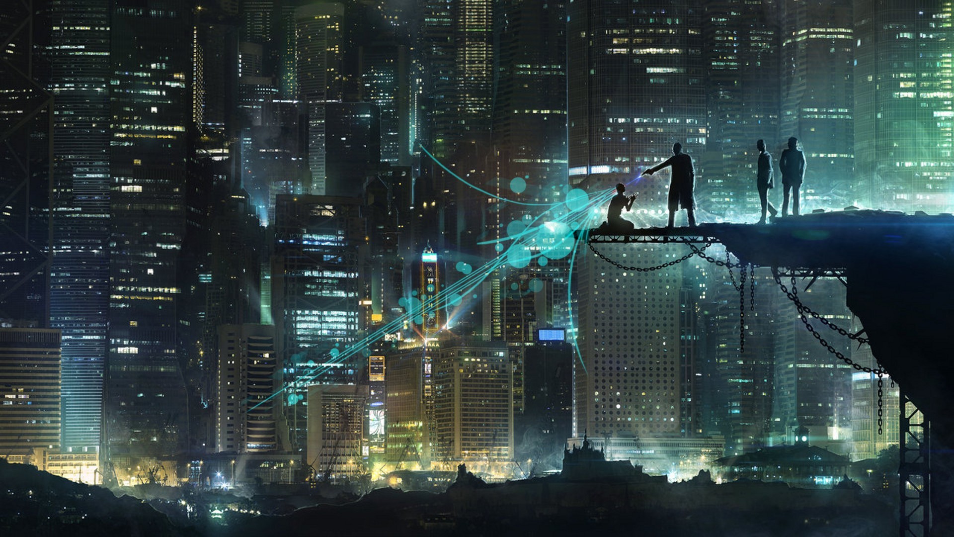 Città futuristica, Grattacieli, Notte, Cyberpunk, Full HD, wallpaper desktop