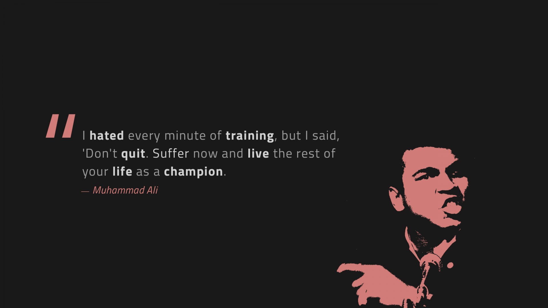 Muhammad Ali, Citazione, Silhouette, Sfondo nero, 16:9 Full HD, wallpaper widescreen