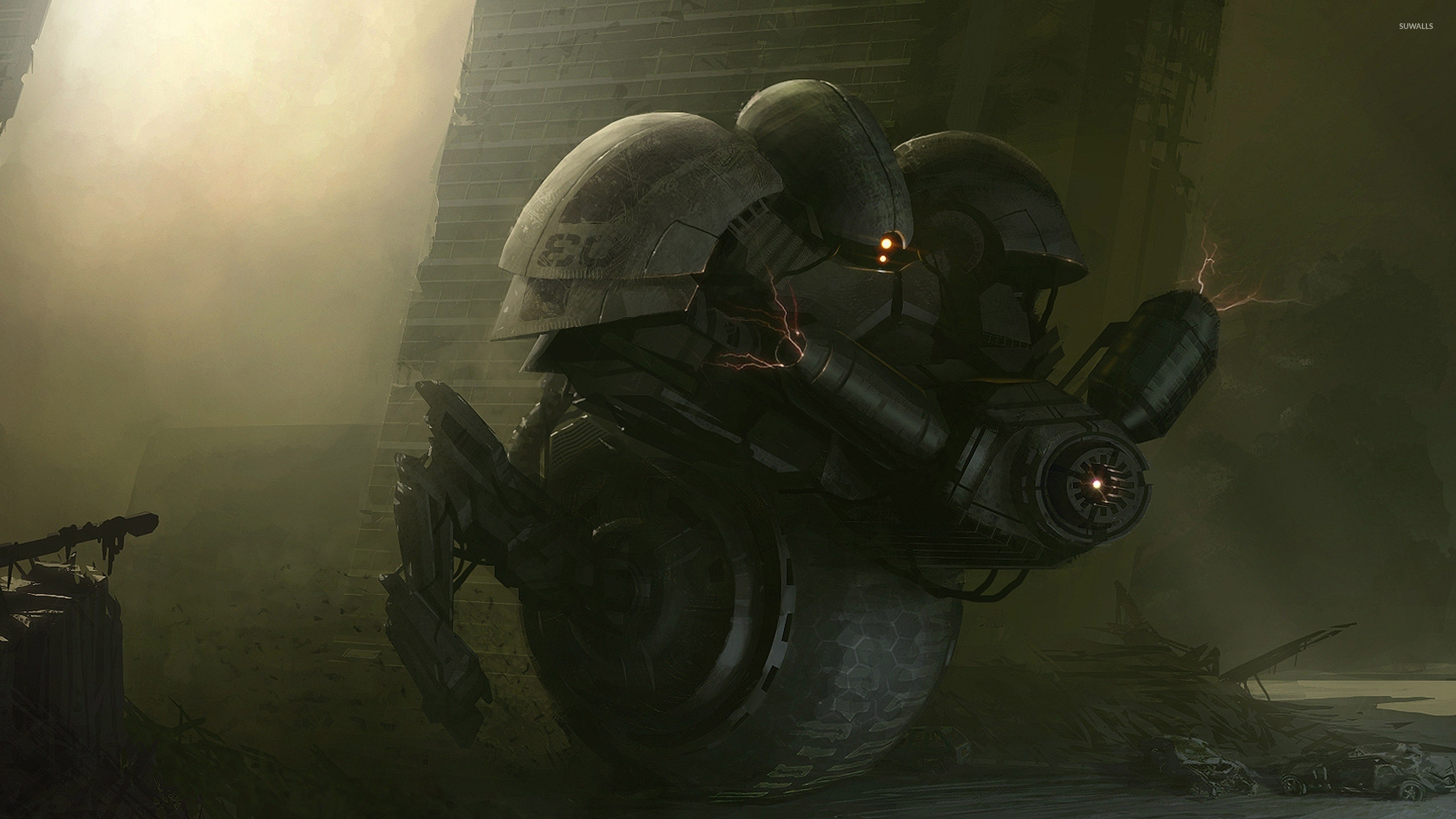 Robot da guerra, Mech, Rovine, Fantascienza, 2560x1440, immagine di sfondo