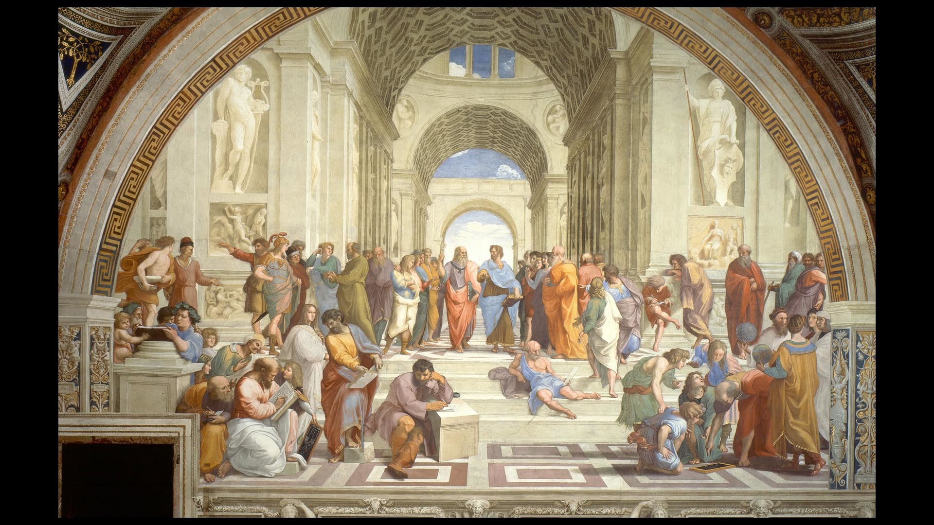 La Scuola di Atene, Raffaello, Stanze di Raffaello, Affresco, Rinascimento, sfondo 1920x1080 per PC