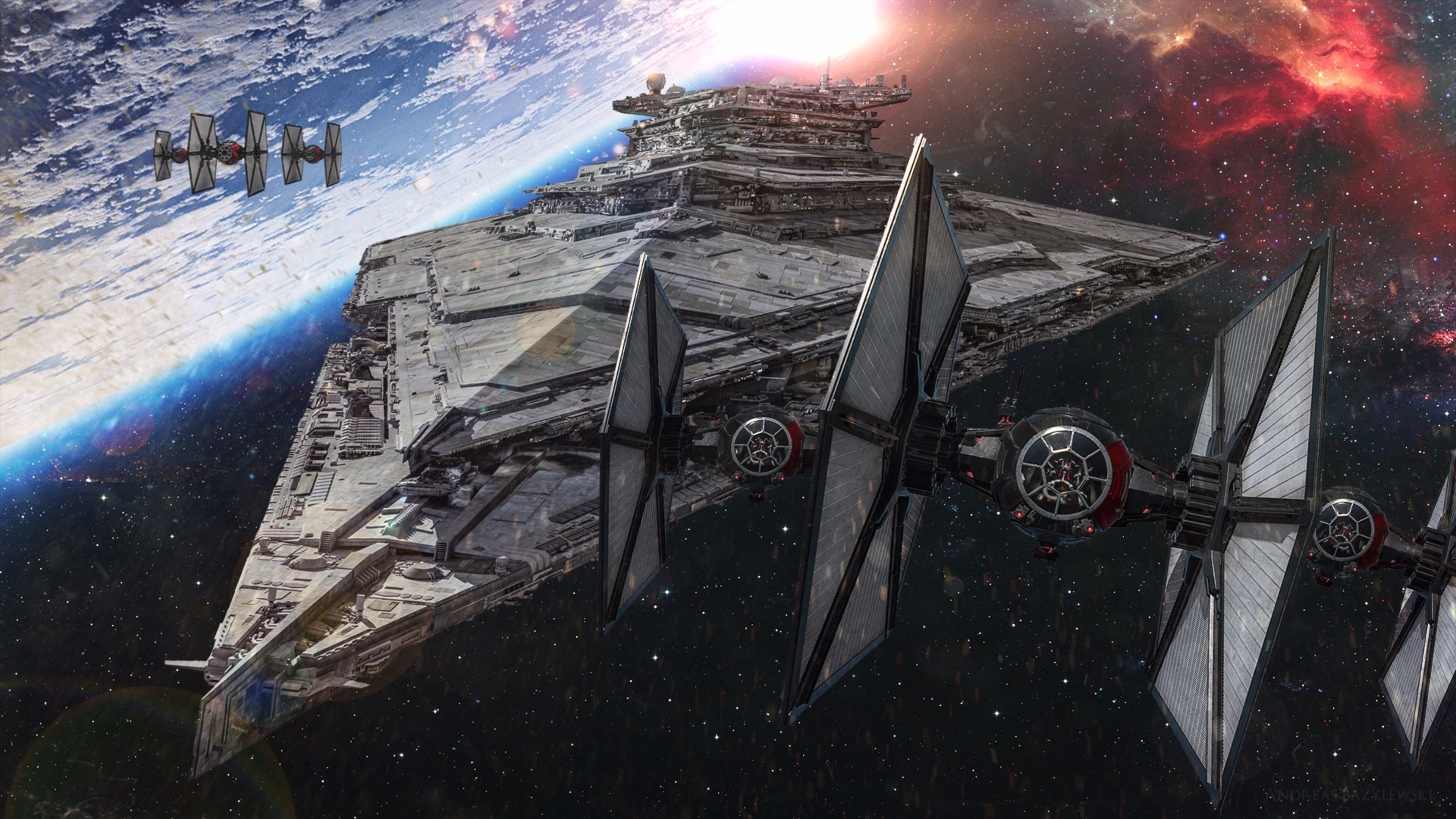 Star Wars: Il risveglio della Forza, Star Destroyer, TIE Fighter, Spazio, sfondo Windows 11
