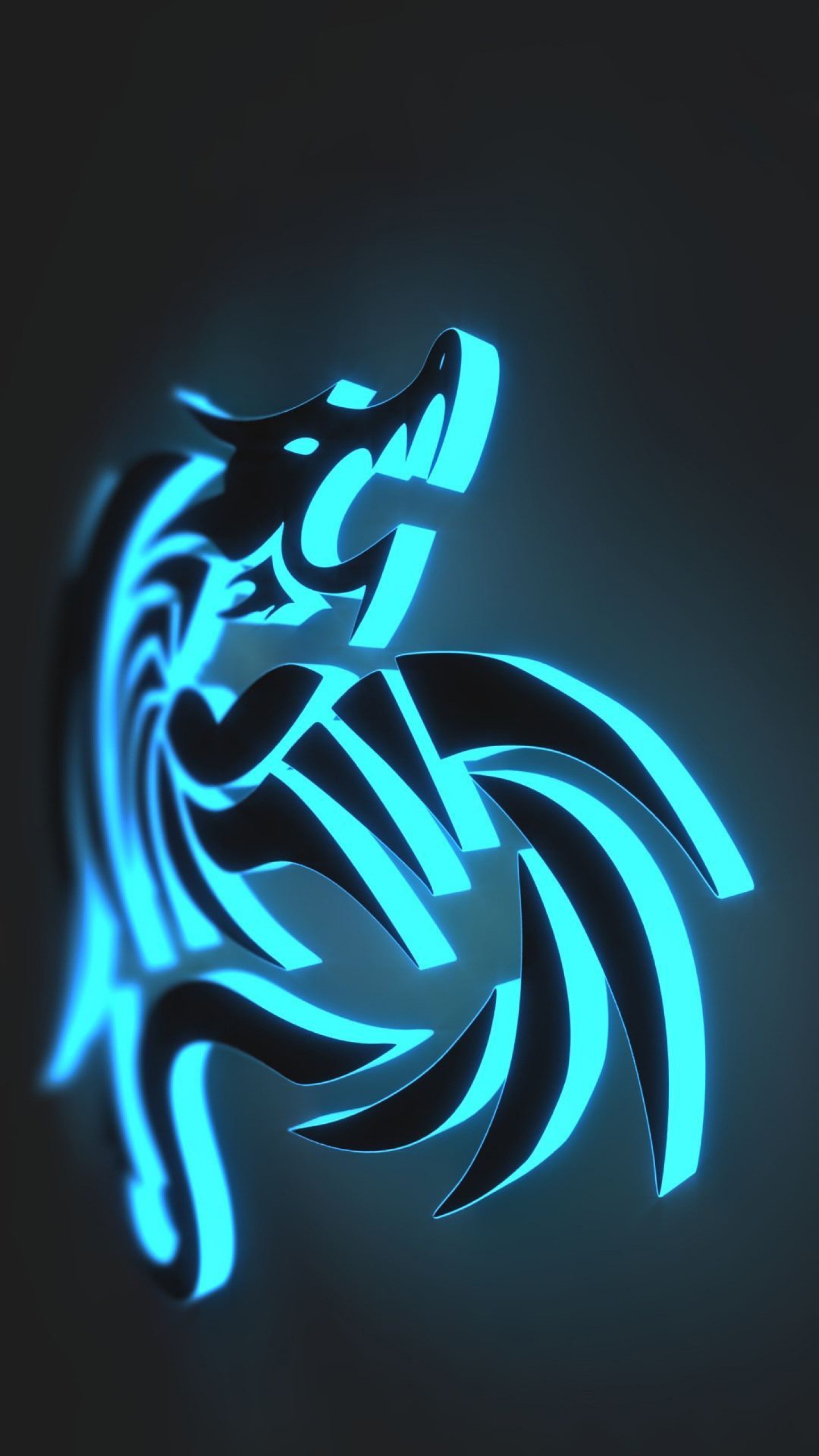 Tatuaggio tribale, Neon, Azzurro, Sfondo nero, QHD+, schermata di blocco del cellulare