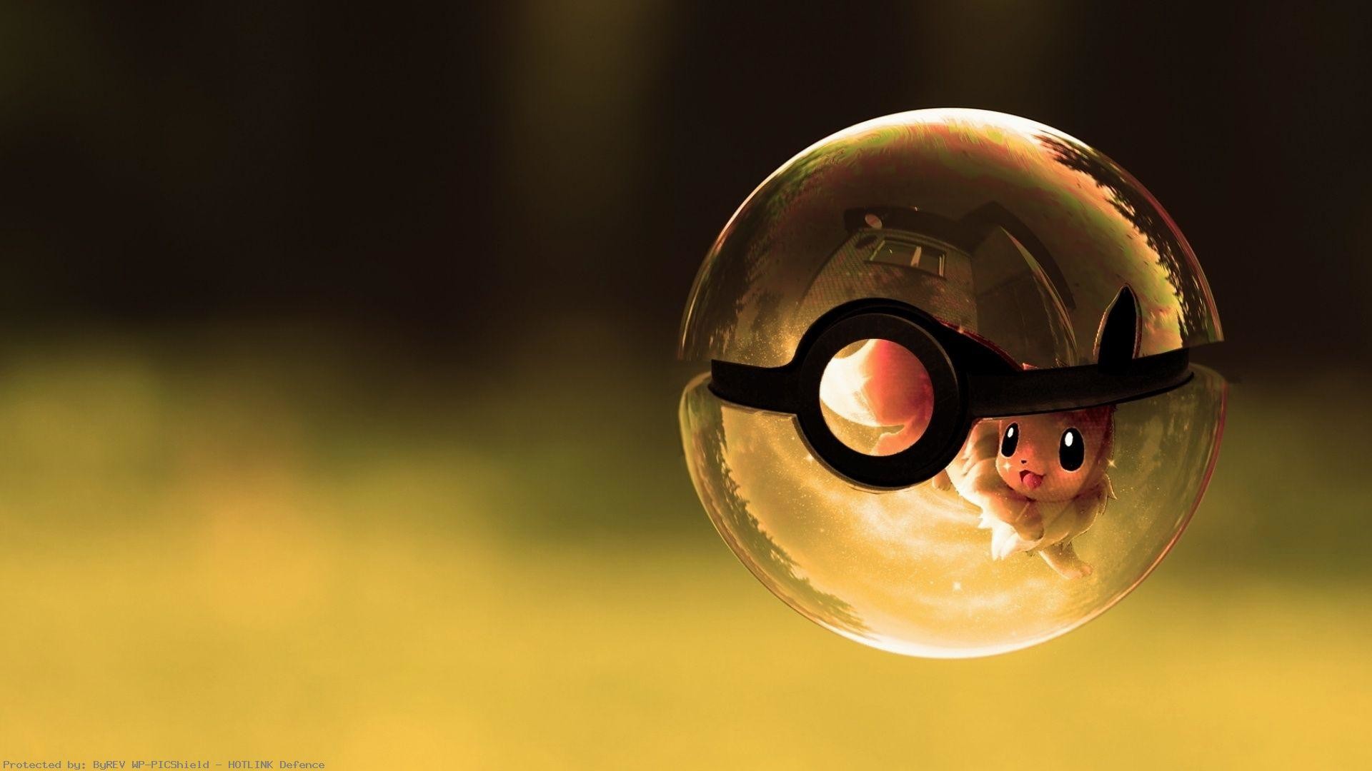 Poké Ball, Eevee, Pokémon, Vetro, Bokeh, Full HD 1080p, sfondo desktop