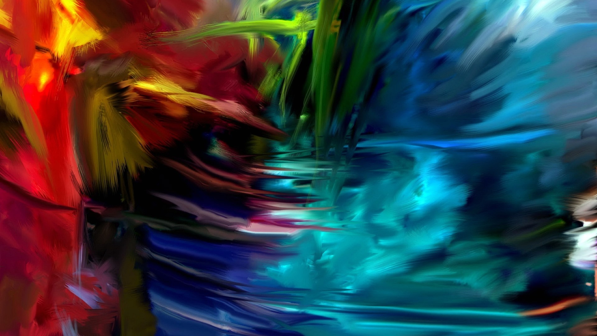 Pittura astratta, Pennellate, Rosso, Azzurro, sfondo per il tuo desktop
