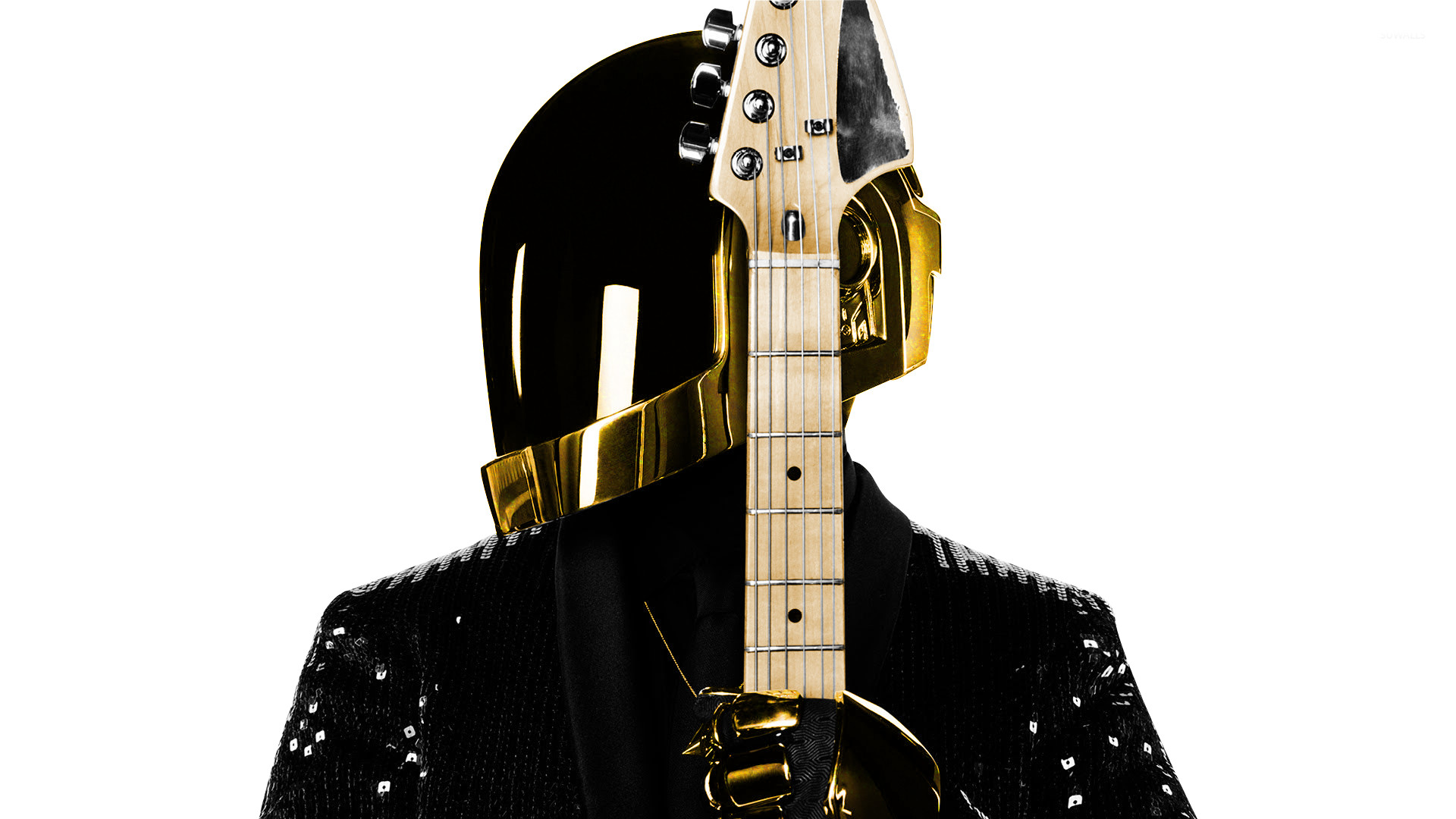 Daft Punk, Casco, Chitarra, Sfondo bianco, Full HD, wallpaper desktop