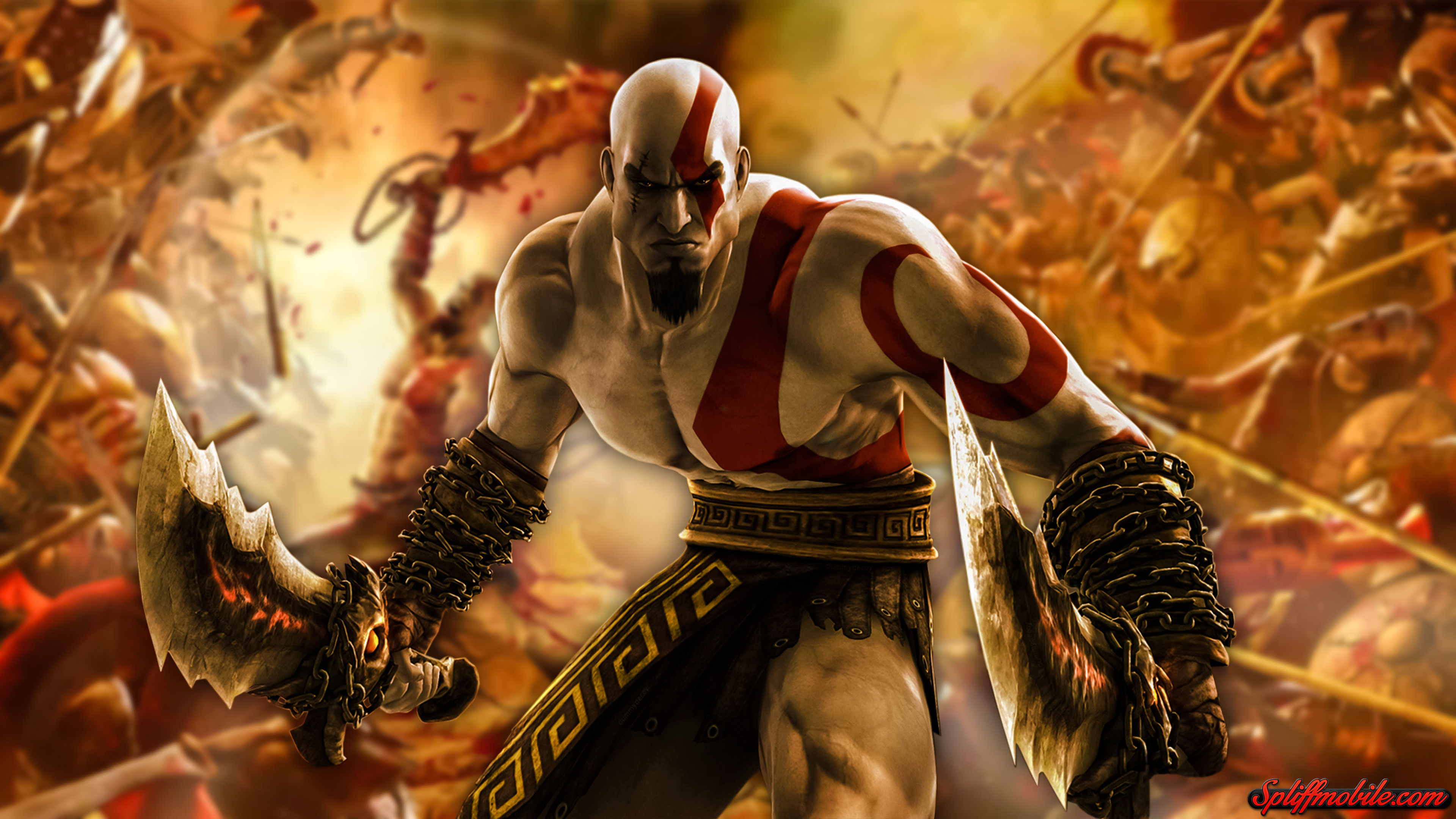 Kratos, God of War, Lame del Caos, Luce arancione, 16:9 4K, sfondo widescreen