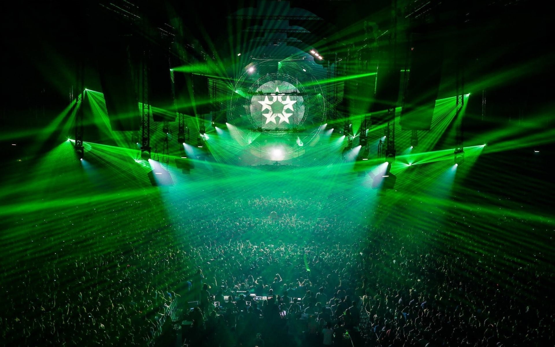 Festival, Laser verdi, Palco, Folla, 1920x1200, sfondo per PC
