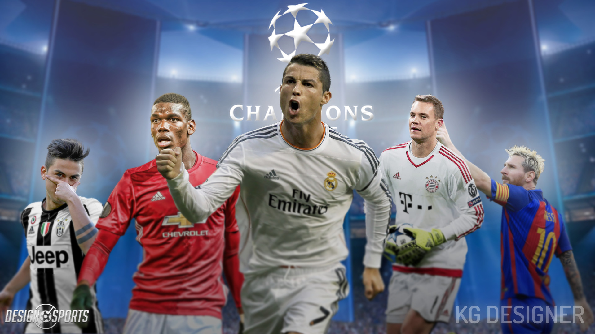 Cristiano Ronaldo, Paul Pogba, Paulo Dybala, Manuel Neuer, Lionel Messi, UEFA Champions League, sfondo per PC