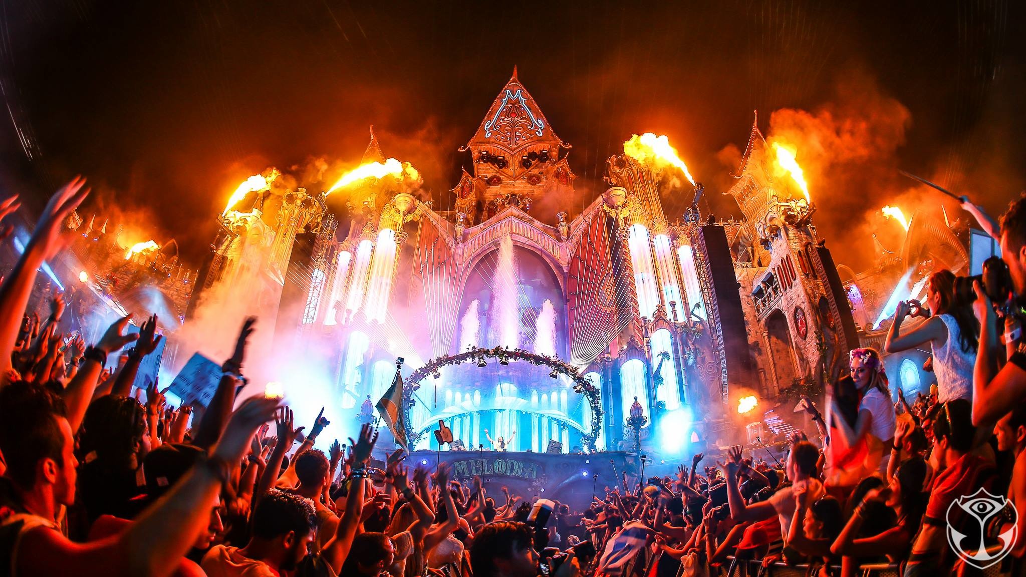 Tomorrowland, Main stage, Fiamme, Folla, Full HD, sfondo per PC