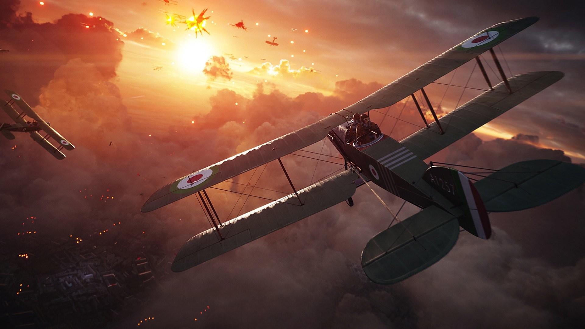 Battlefield 1, Biplano, Combattimento aereo, Tramonto, Full HD, sfondo per PC e portatile