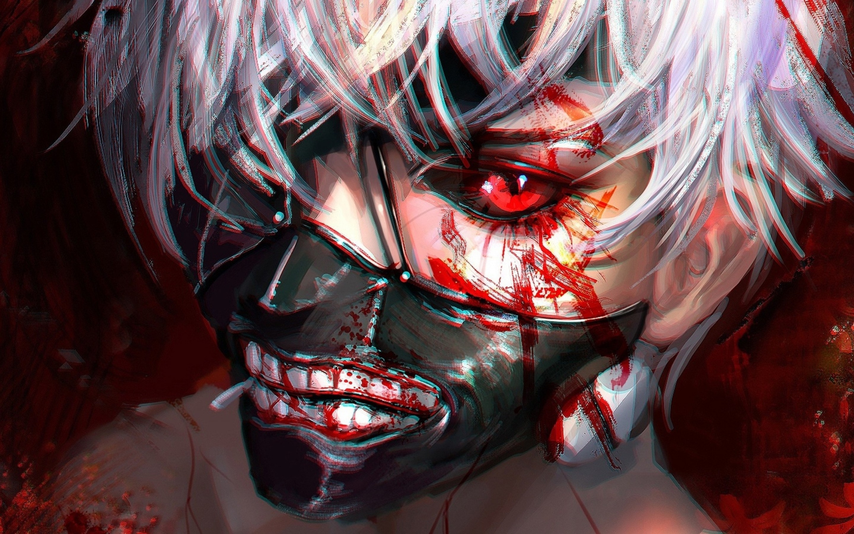 Ken Kaneki, Tokyo Ghoul, Maschera, Occhio rosso, Primo piano, 2K, sfondo per PC