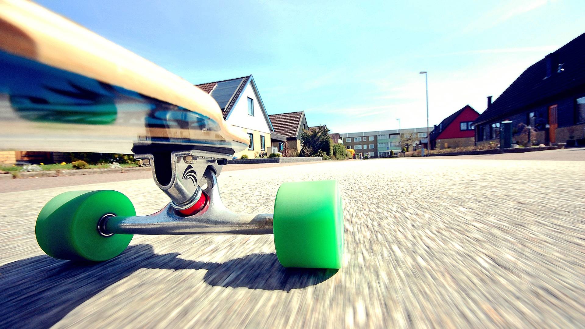 Longboard, Ruote verdi, Mosso, Strada, 1920x1080, immagine di sfondo