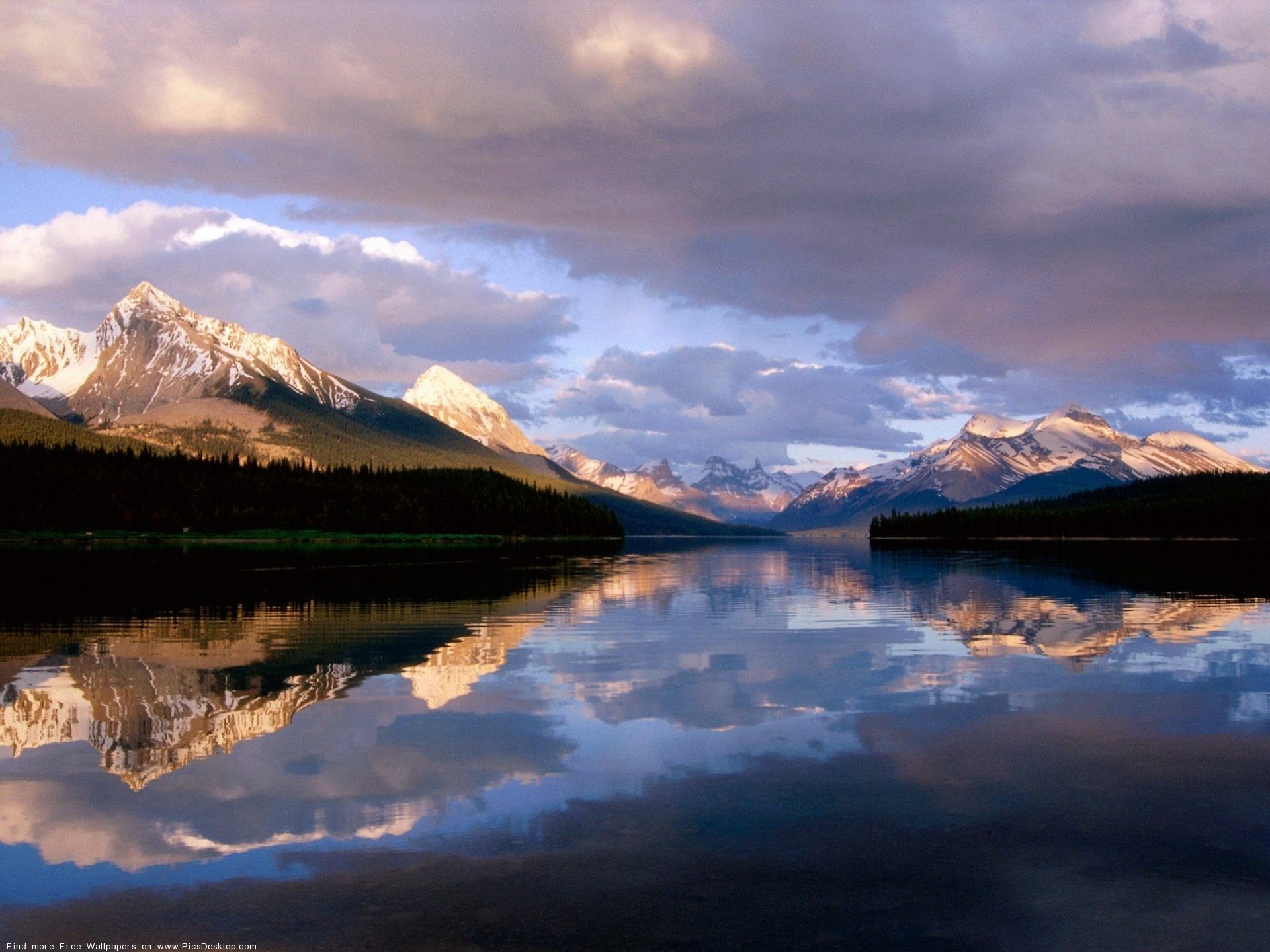 Lago Maligne, Jasper, Canada, Riflesso, Nuvole, Full HD, sfondo per iPad e tablet
