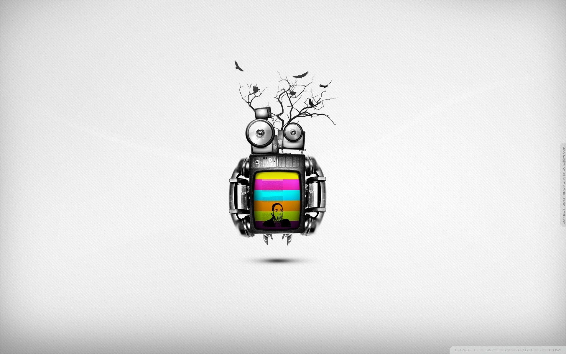 Robot, Televisore, Illustrazione, Sfondo bianco, 1920x1200, wallpaper desktop