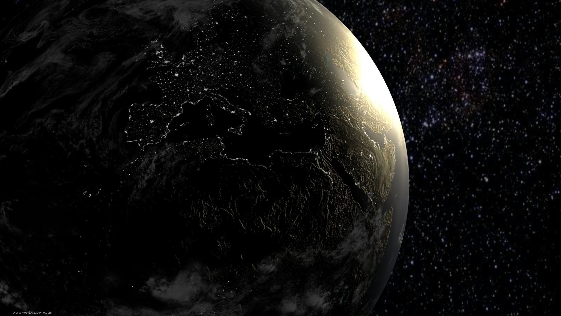 Terra, Luci notturne, Falce, Stelle, Full HD, sfondo Windows 11