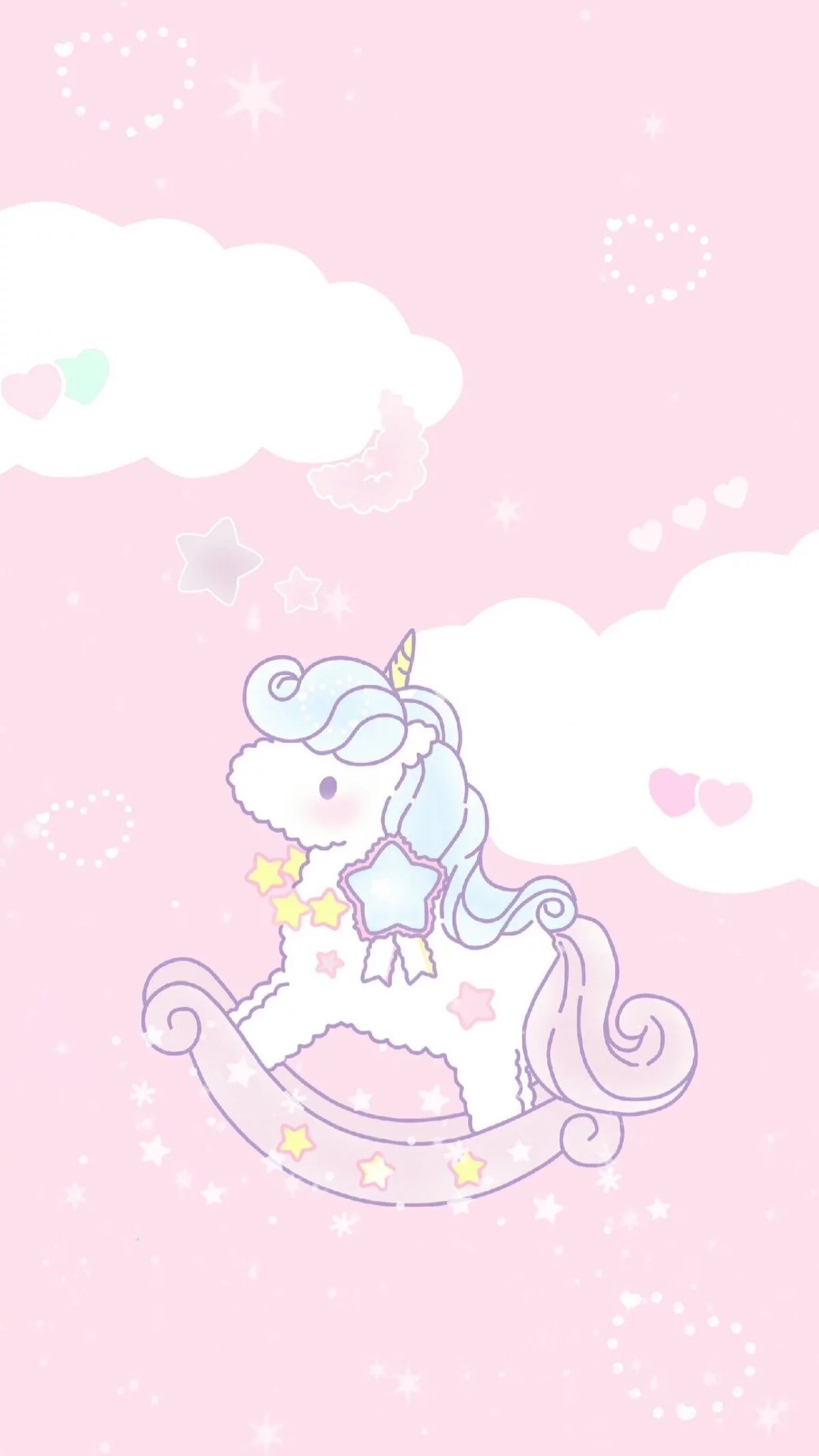 Unicorno, Cavallo a dondolo, Kawaii, Nuvole, Sfondo rosa, Full HD, schermata di blocco del cellulare