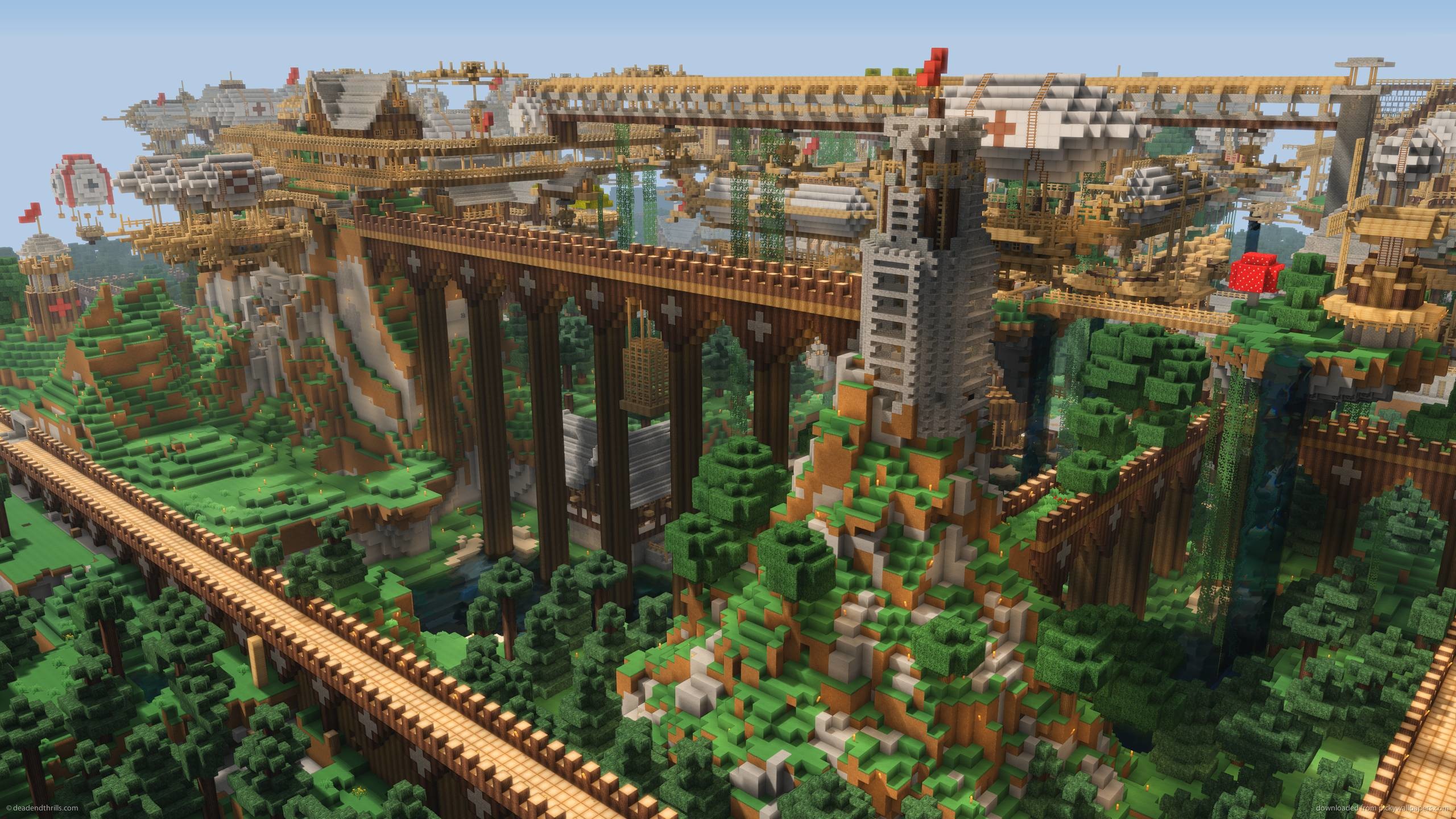 Minecraft, Ponte, Acquedotto, Costruzione, Steampunk, 2K, sfondo per PC
