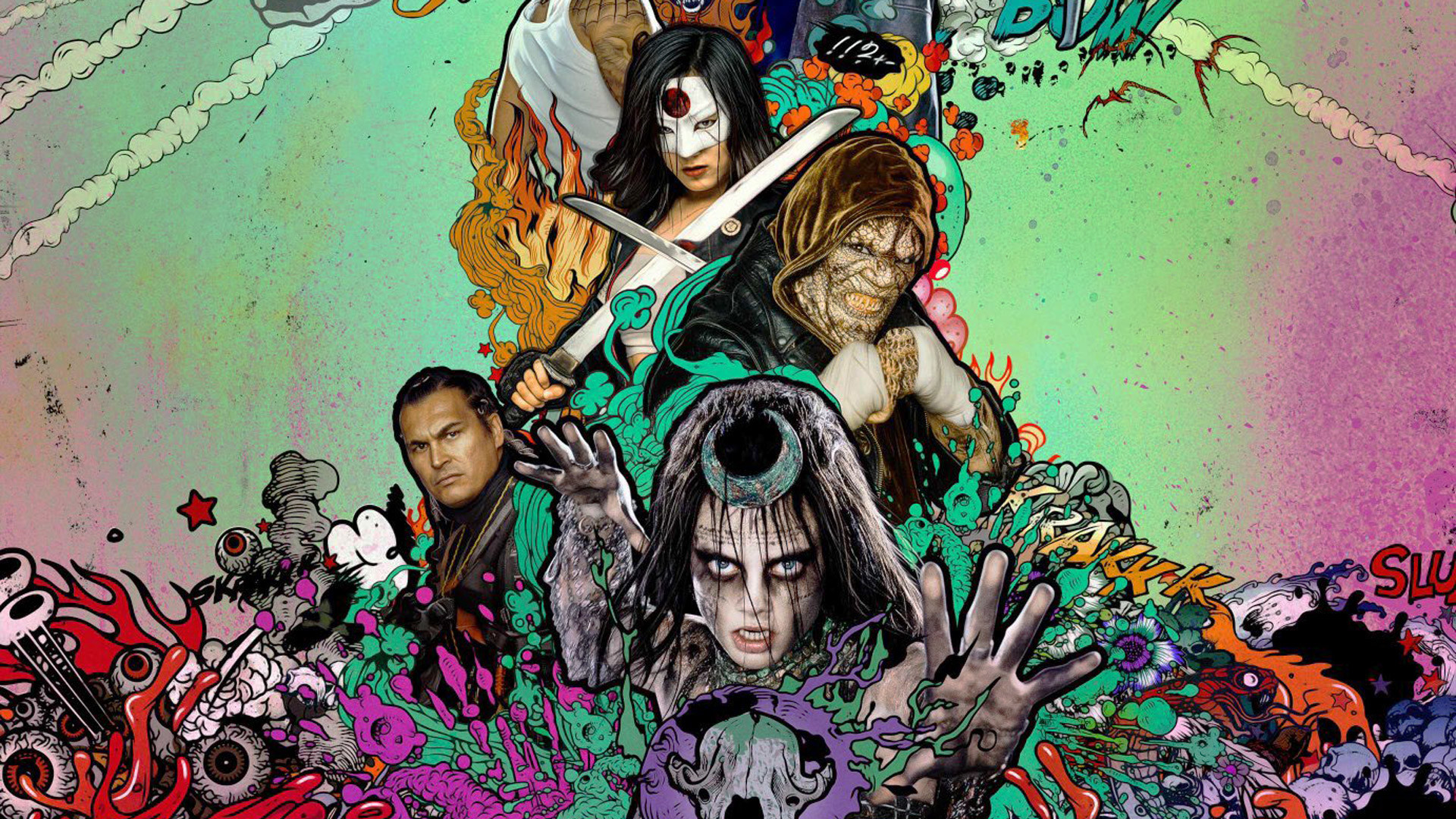 Suicide Squad, Enchantress, Katana, Killer Croc, Pop art, 16:9 Full HD, sfondo widescreen