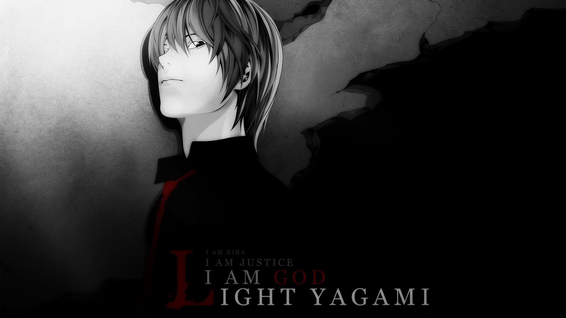 Light Yagami, Death Note, I am God, Bianco e nero, Full HD, sfondo per portatile