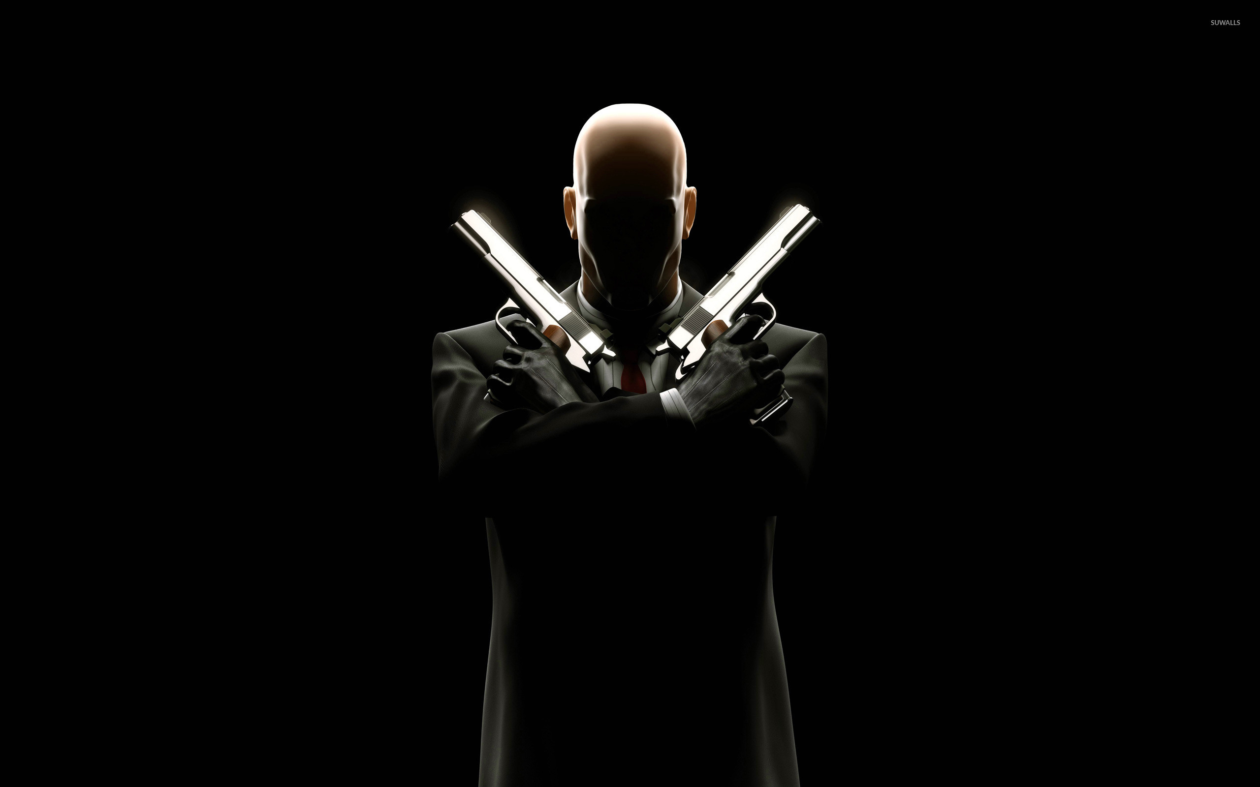 Hitman: Absolution, Agente 47, Pistole, Sfondo nero, 2K, wallpaper per portatile