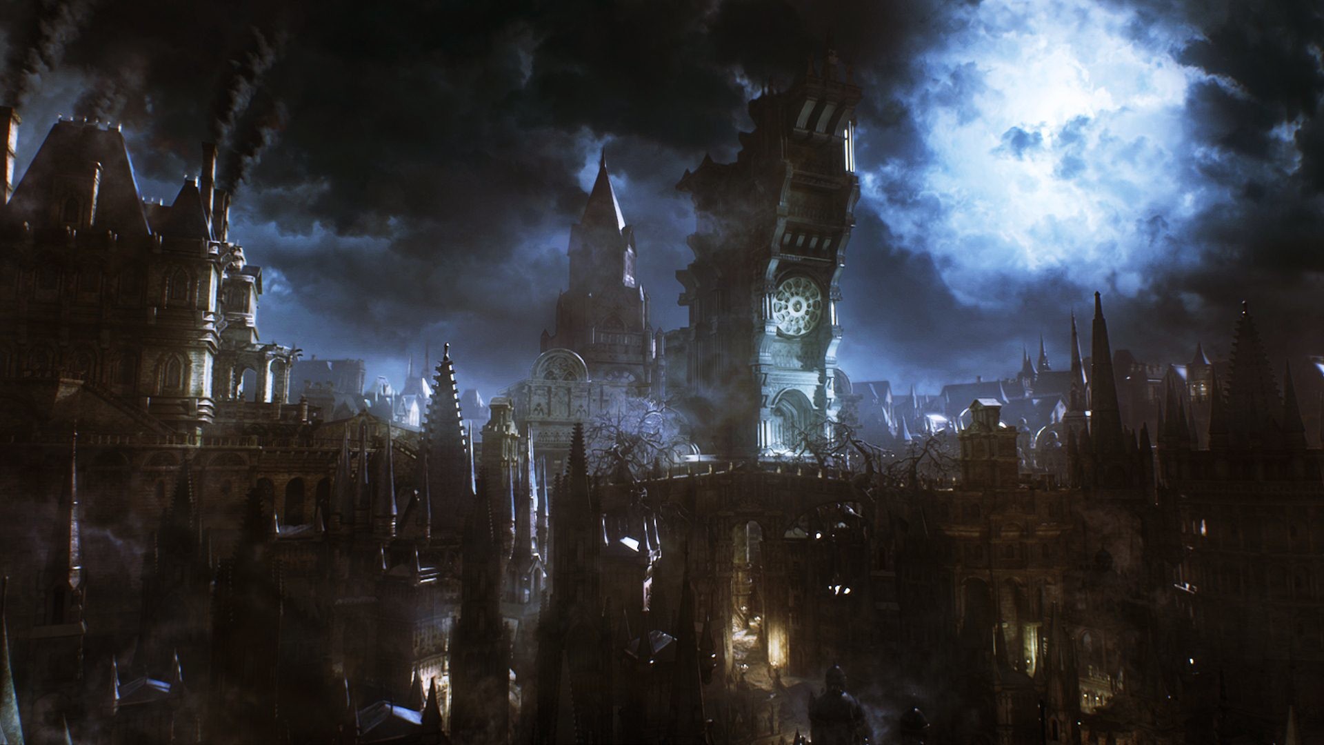 Yharnam, Bloodborne, Città gotica, Luna, Notte, 1920x1080, sfondo per PC