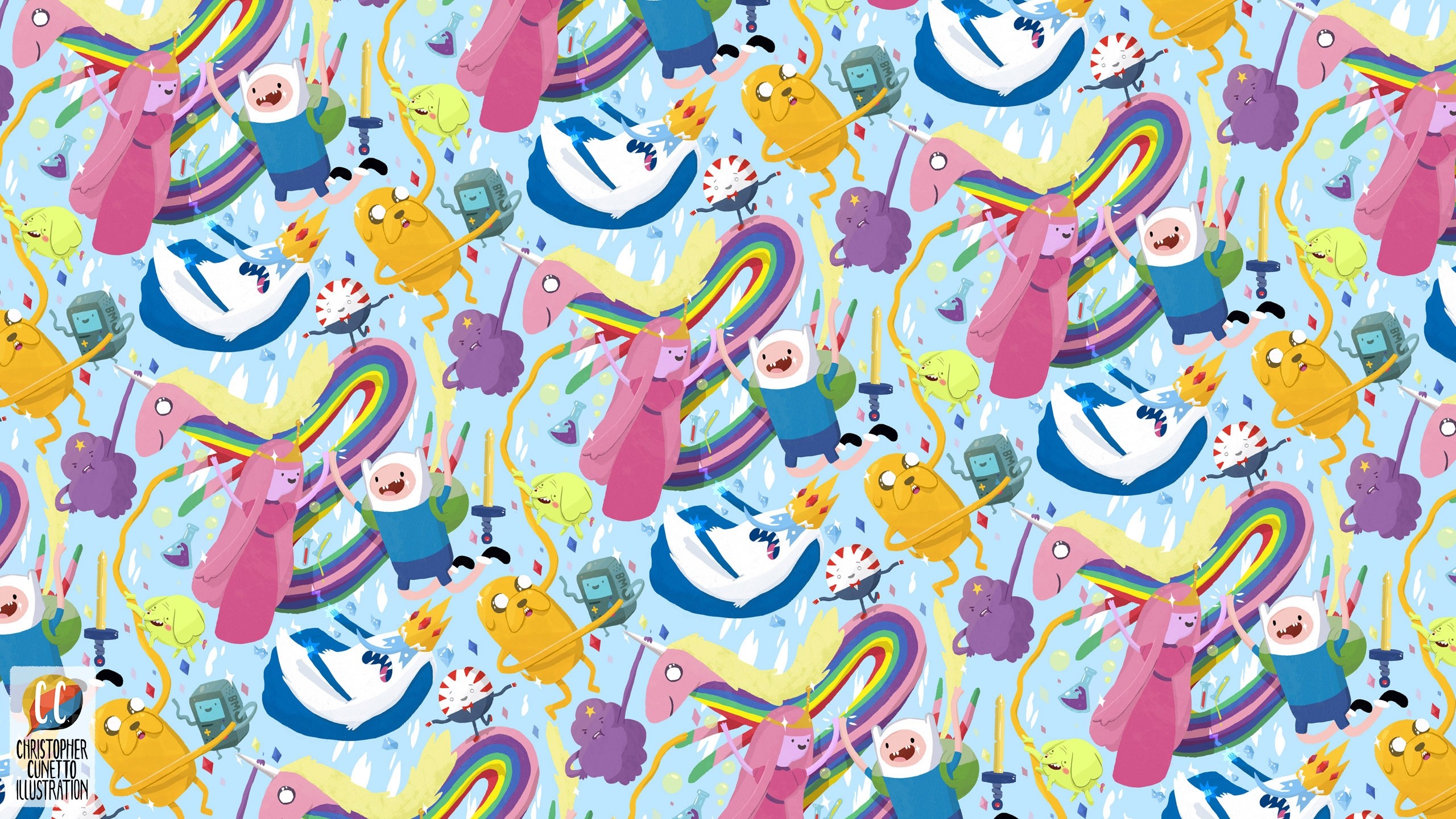 Adventure Time, Finn, Lady Iridella, Motivo ripetuto, 2K 1440p, sfondo desktop