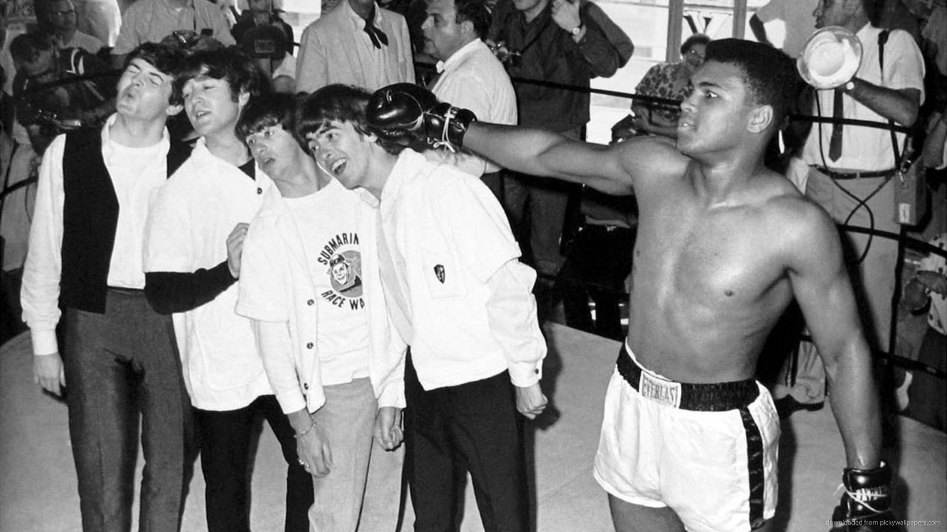 Muhammad Ali, The Beatles, Ring, Bianco e nero, 16:9 Full HD, sfondo widescreen