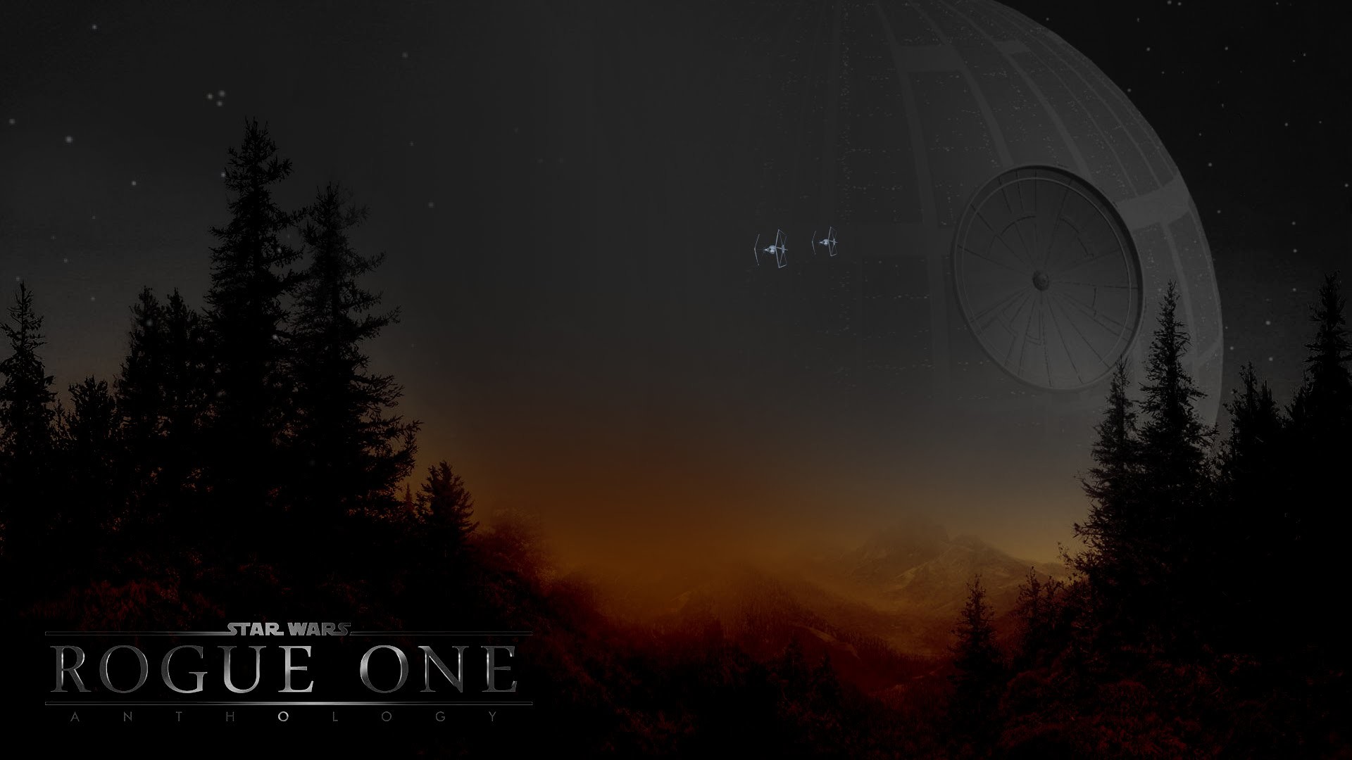 Morte Nera, Rogue One: A Star Wars Story, Foresta, Silhouette, Full HD, sfondo per portatile