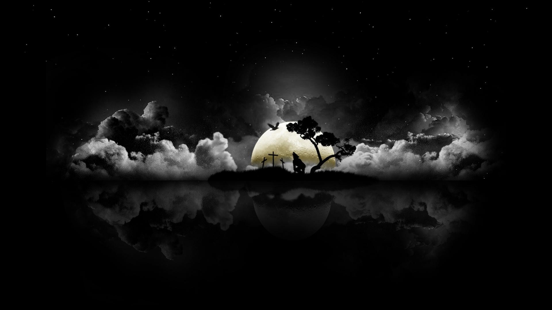 Luna, Nuvole, Isola, Riflesso, 1920x1080, sfondo per PC