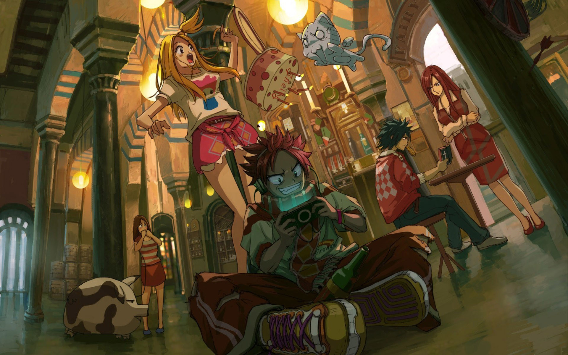 Fairy Tail, Sede della gilda, Interno, Gruppo, 16:10 Full HD, sfondo widescreen