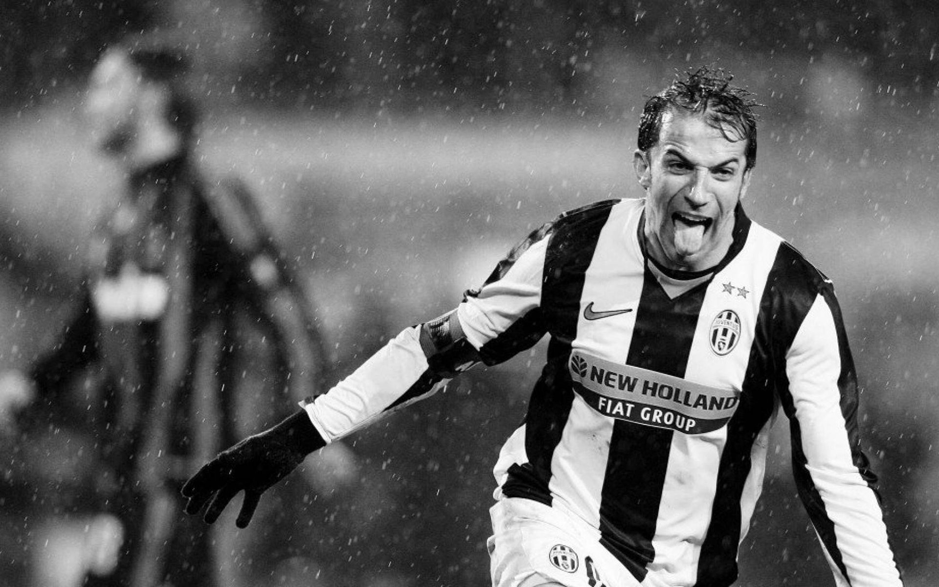 Alessandro Del Piero, Juventus, Esultanza, Bianco e nero, Pioggia, sfondo Full HD per computer