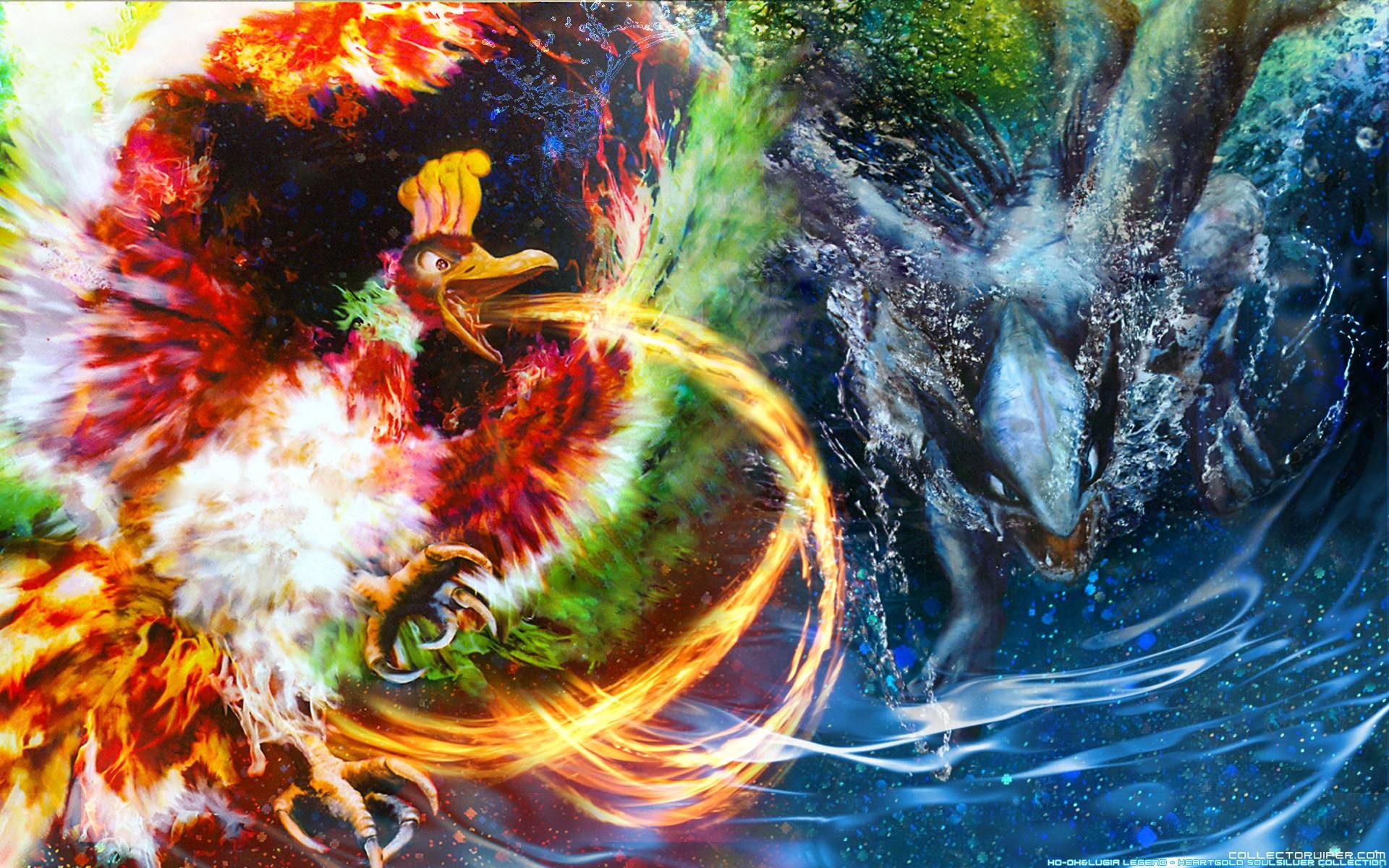 Ho-Oh, Lugia, Pokémon, Fuoco e acqua, 1920x1200, immagine di sfondo