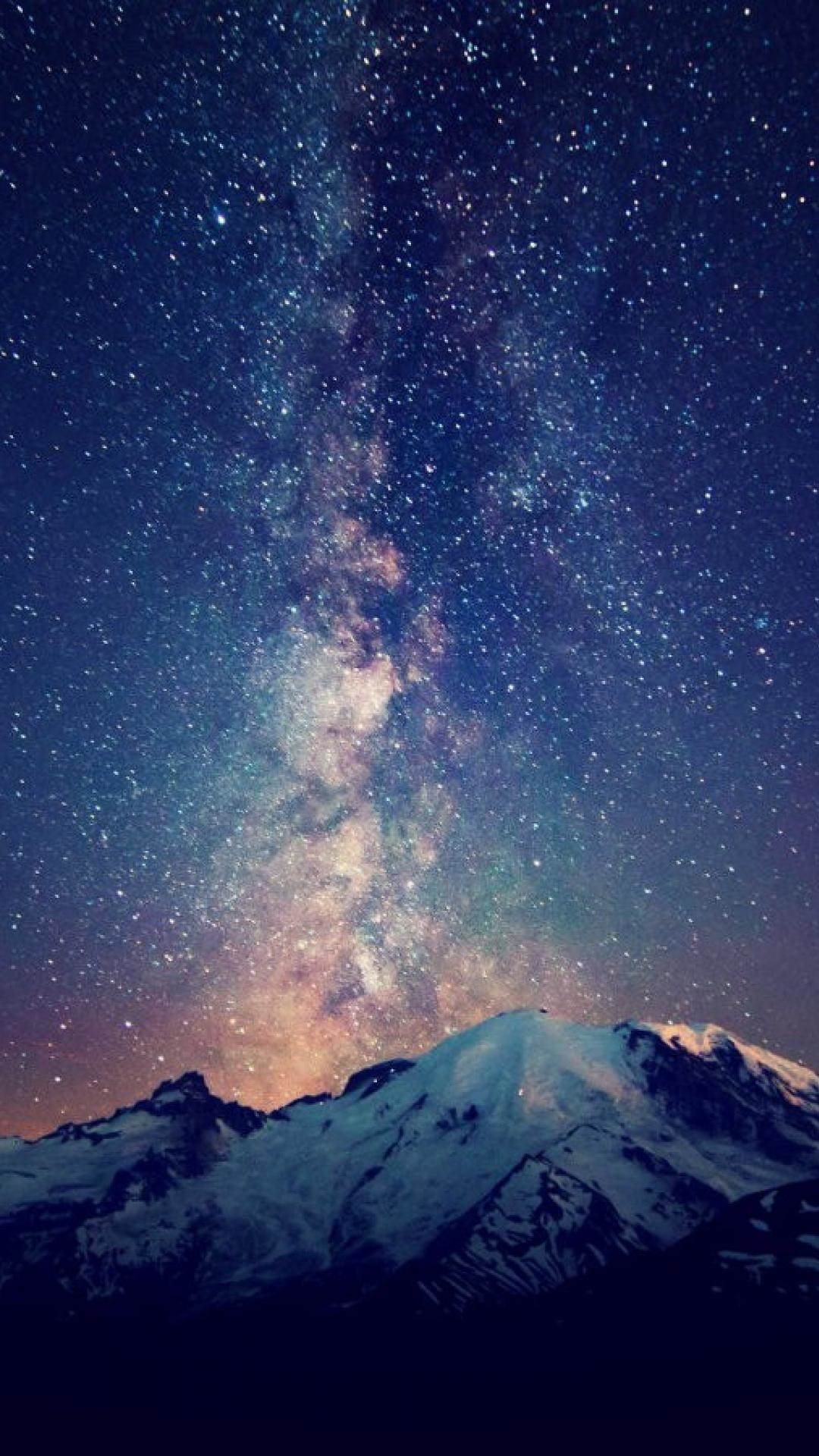 Via Lattea, Montagna innevata, Cielo stellato, Notte, 1080x1920, schermata di blocco iPhone