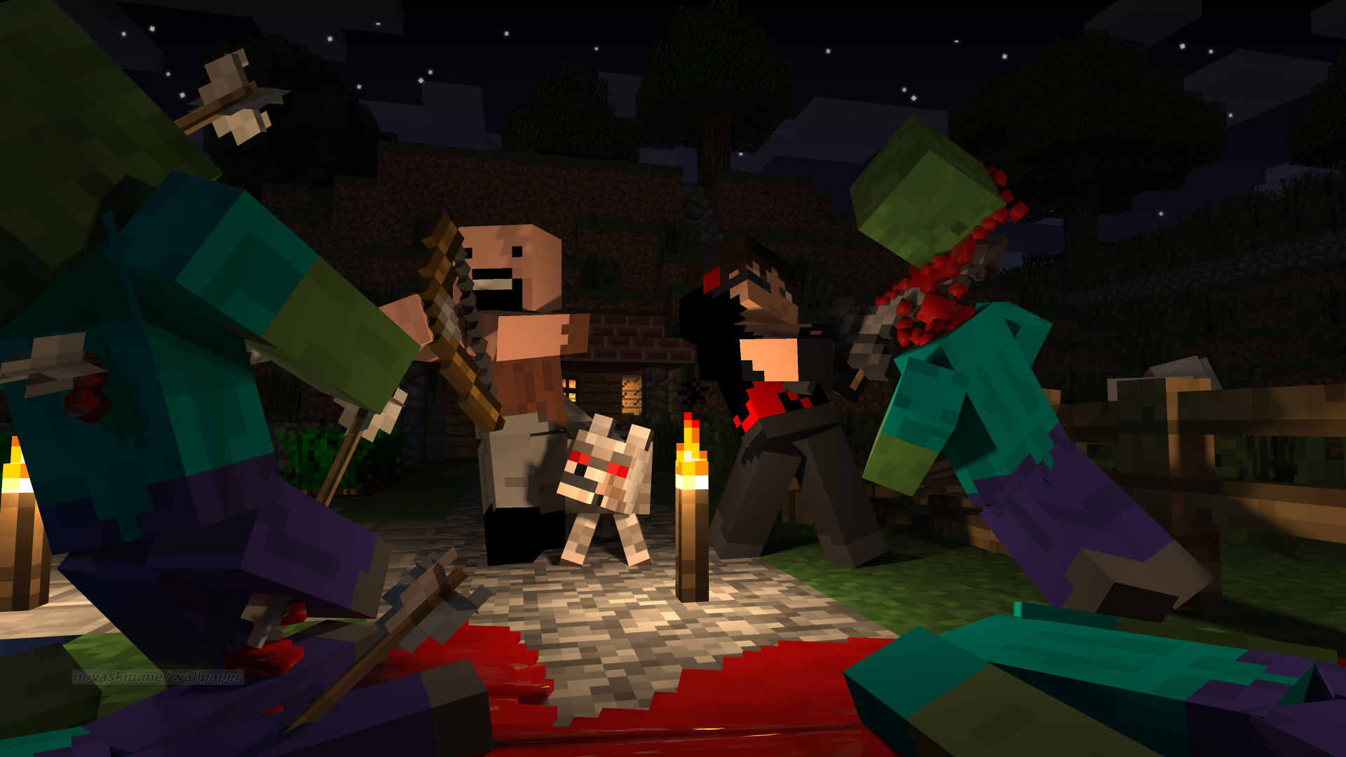 Minecraft, Novaskin, Zombie, Notte, Full HD, sfondo per PC