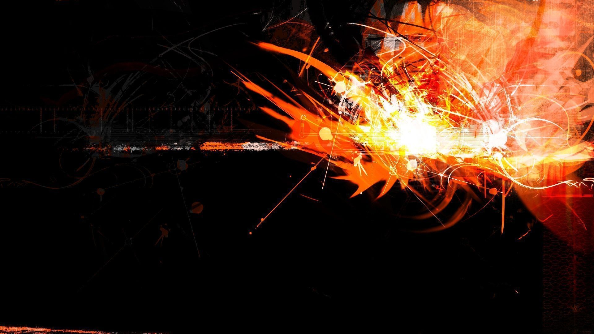 Esplosione, Astratto, Nero e arancione, 16:9 Full HD, sfondo widescreen