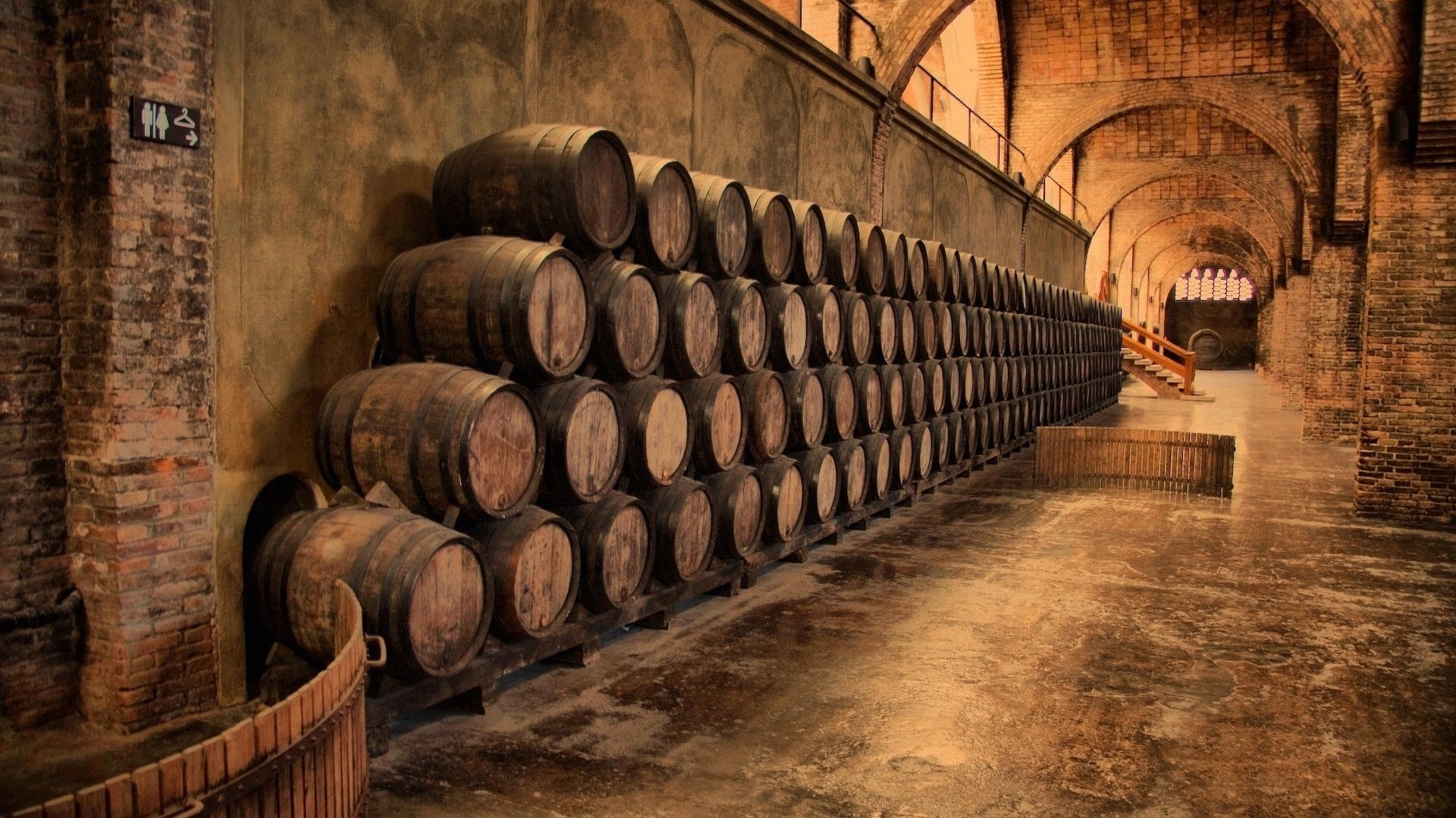 Cantina, Botti di vino, Volte in mattoni, Invecchiamento, Full HD, sfondo Windows 11