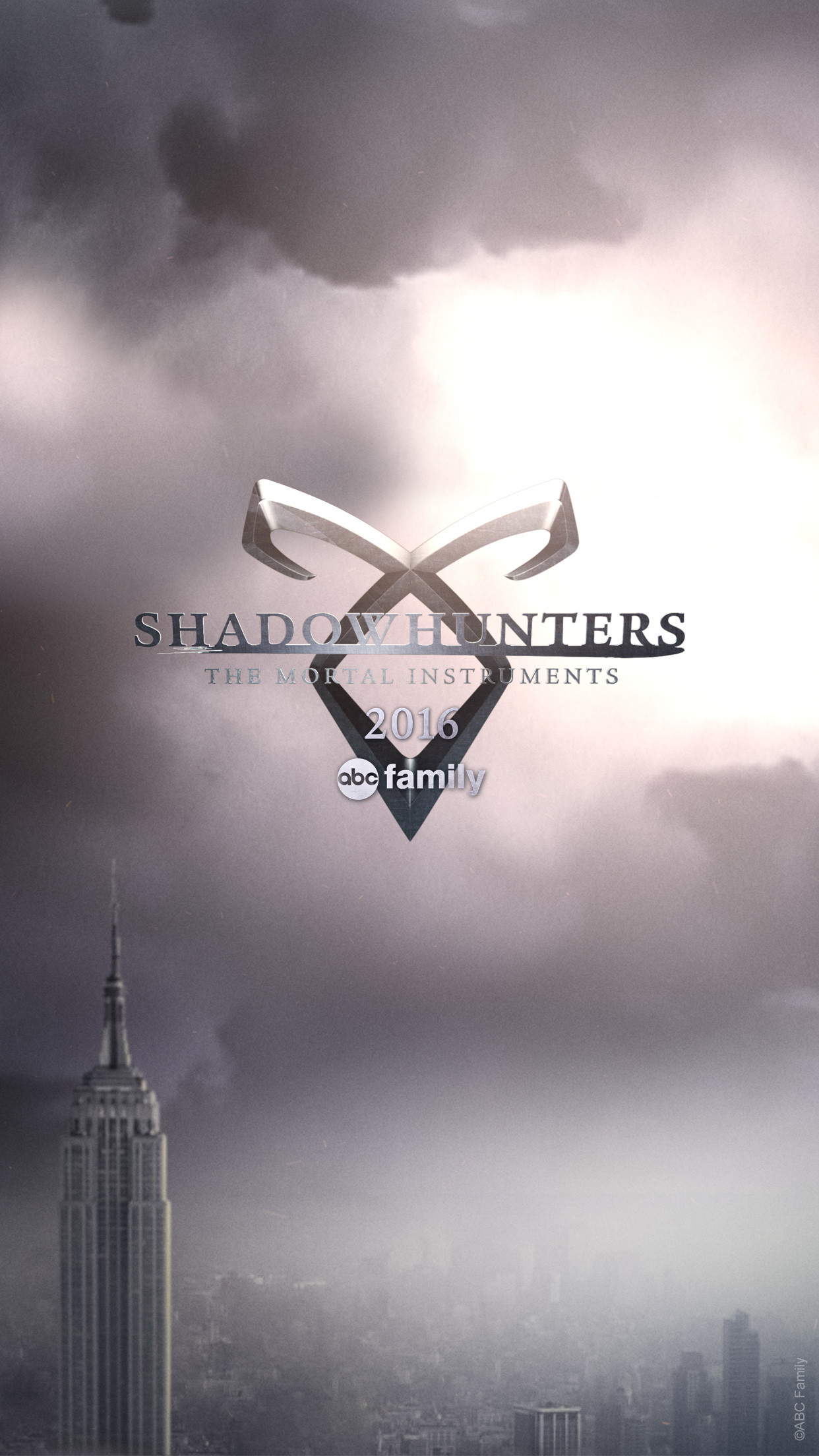 Shadowhunters, Runa Angelica, Logo, Nuvole, Empire State Building, sfondo iPhone Full HD