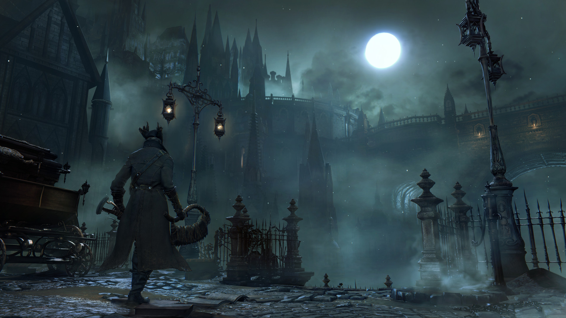 Yharnam, Bloodborne, Cacciatore, Luna piena, 1920x1080, sfondo per PC