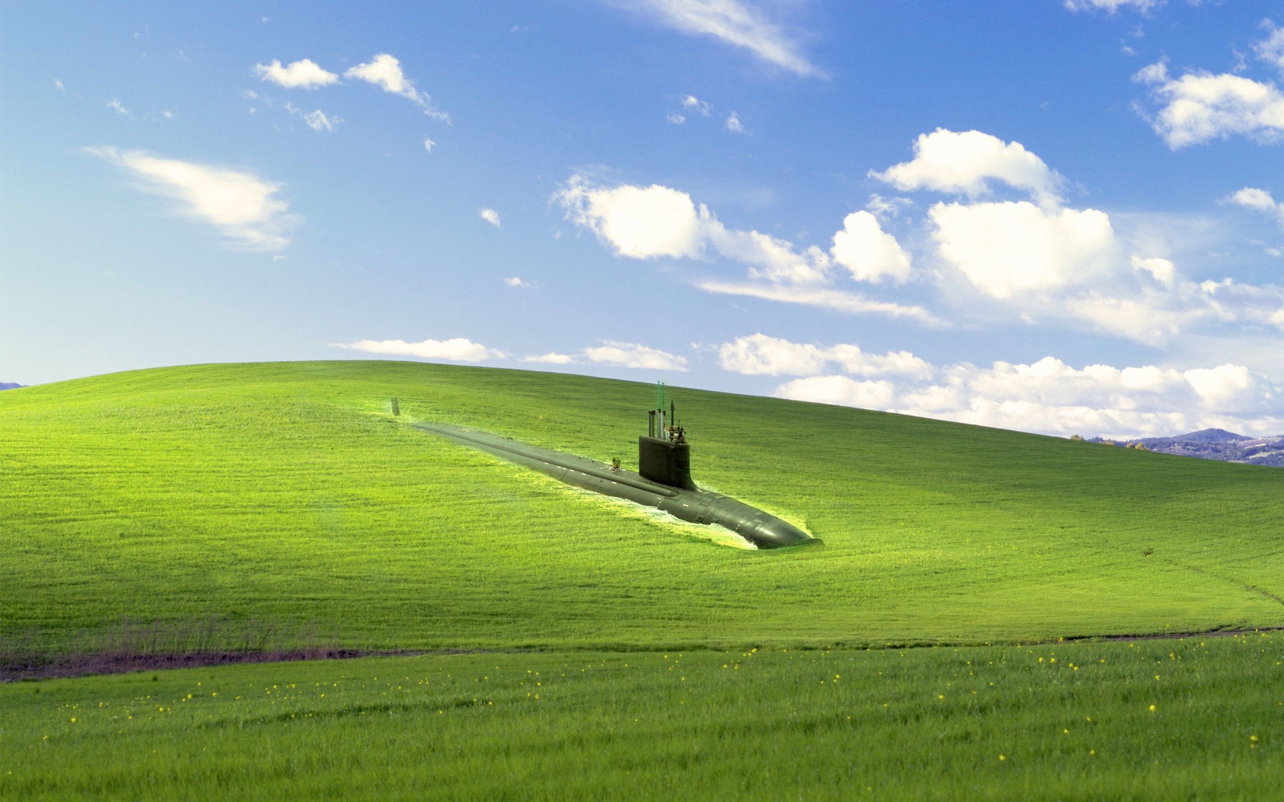Bliss, Windows XP, Sottomarino, Parodia, Collina, Full HD, sfondo per portatile