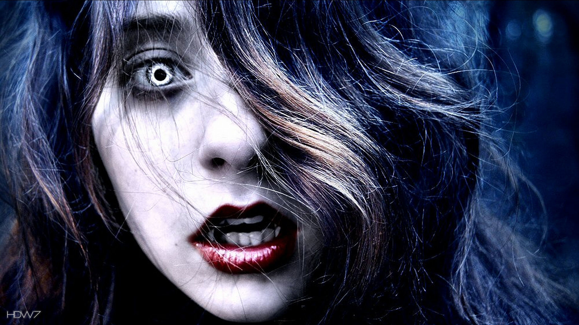 Ragazza vampiro, Occhi bianchi, Labbra rosse, Ritratto, Full HD, sfondo per PC