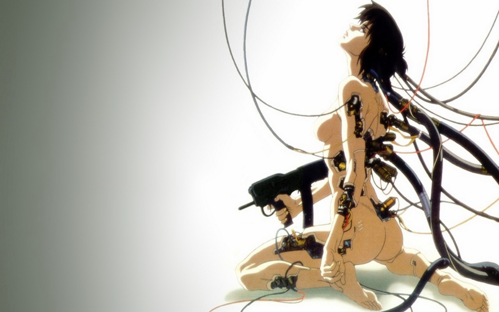 Motoko Kusanagi, Ghost in the Shell (1995), Cyborg, Cavi, Sfondo bianco, wallpaper desktop Full HD