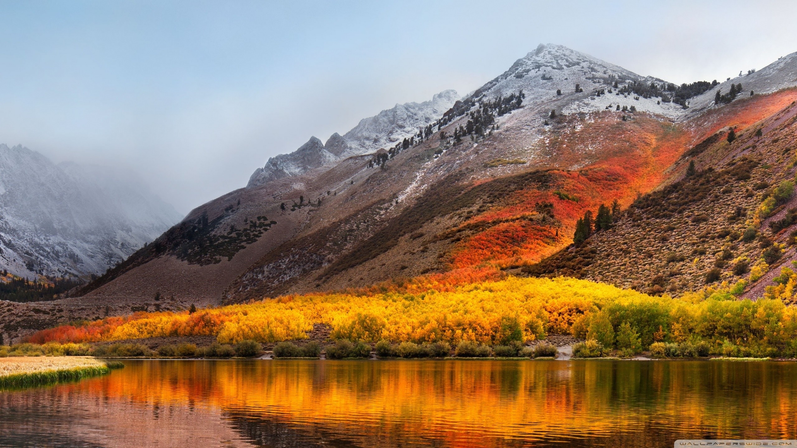 macOS High Sierra, Montagne, Lago, Autunno, sfondo per Mac