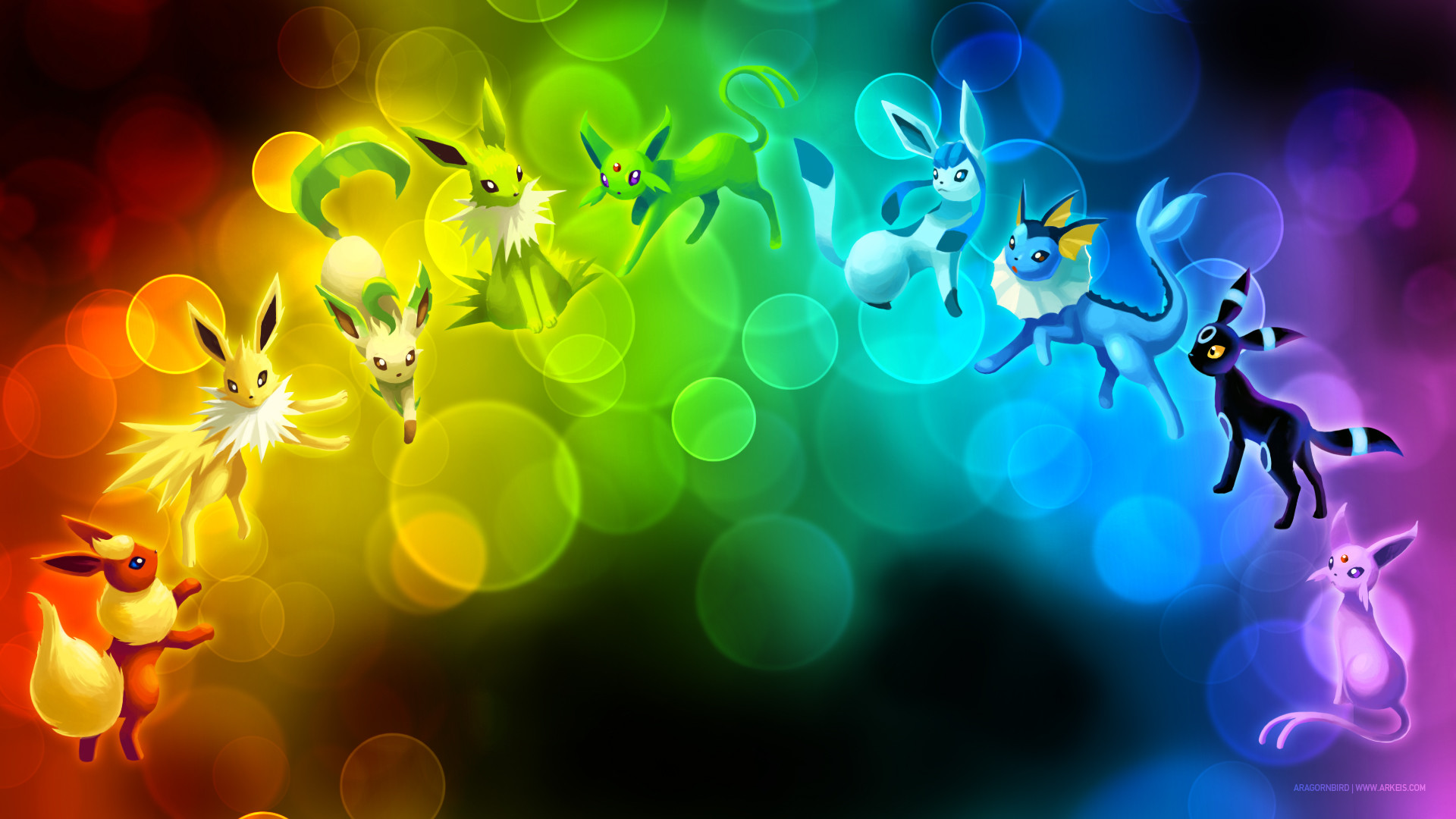 Eeveeluzioni, Umbreon, Jolteon, Glaceon, Pokémon, Arcobaleno, 1920x1080, immagine di sfondo